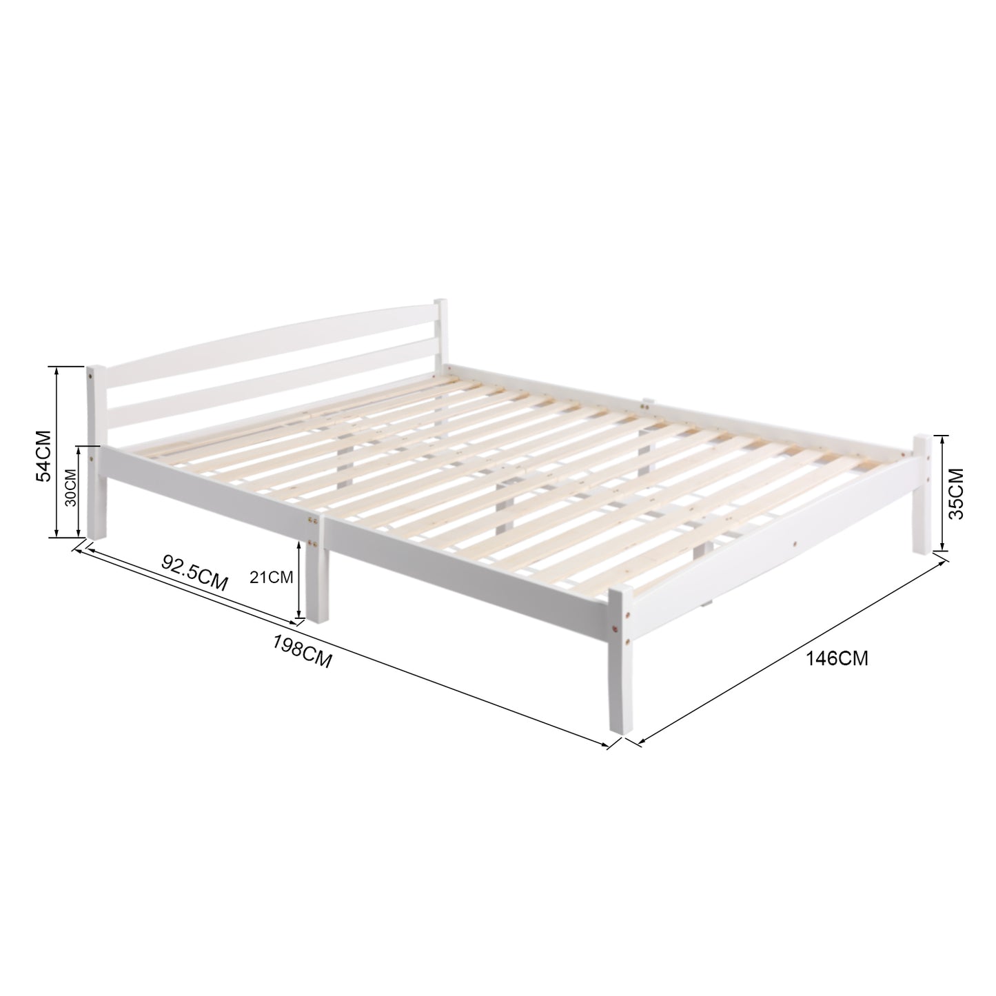 Structure de Lit Double en Bois avec Sommier - 140x190 cm - Blanc