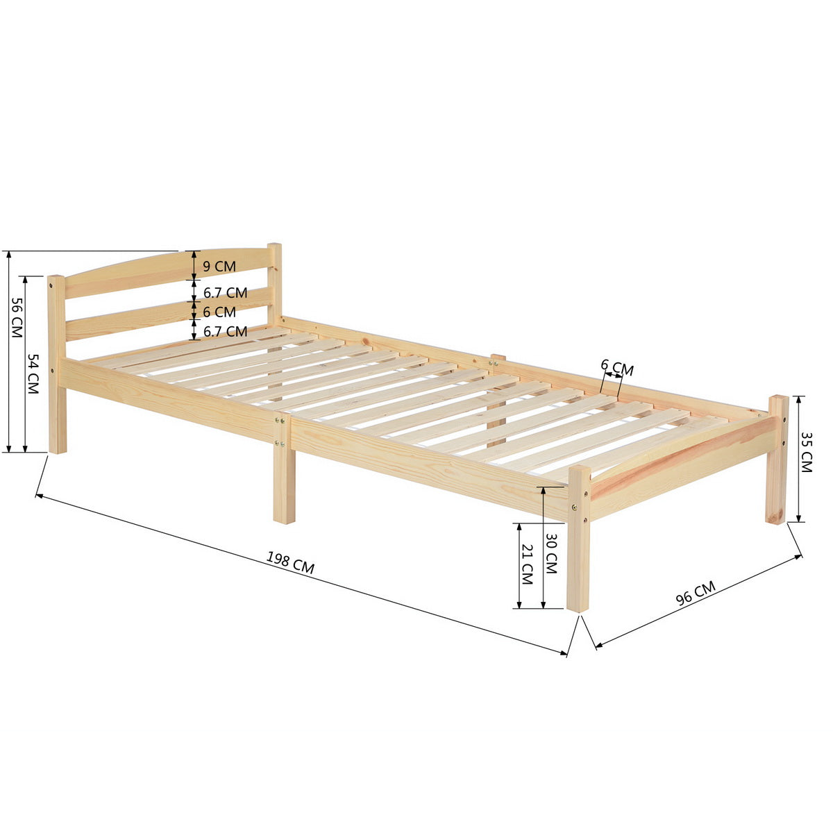 Structure de Lit Simple en Bois - 90x190 cm - Naturel