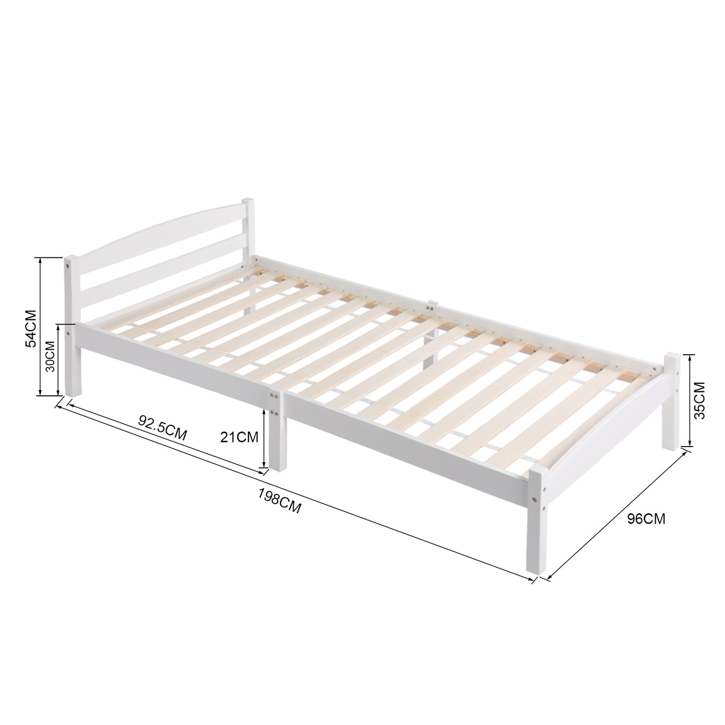 Structure de Lit Simple en Bois avec Sommier - 90x190 cm - Blanc