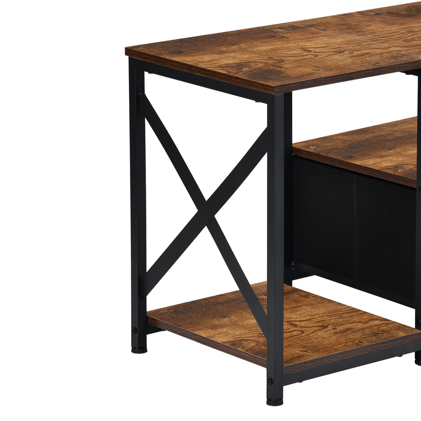 Meuble TV bas de style industriel 2 tiroirs avec étagères et armoires de rangement pour salon, chambre à coucher,140*40*55cm--Marron