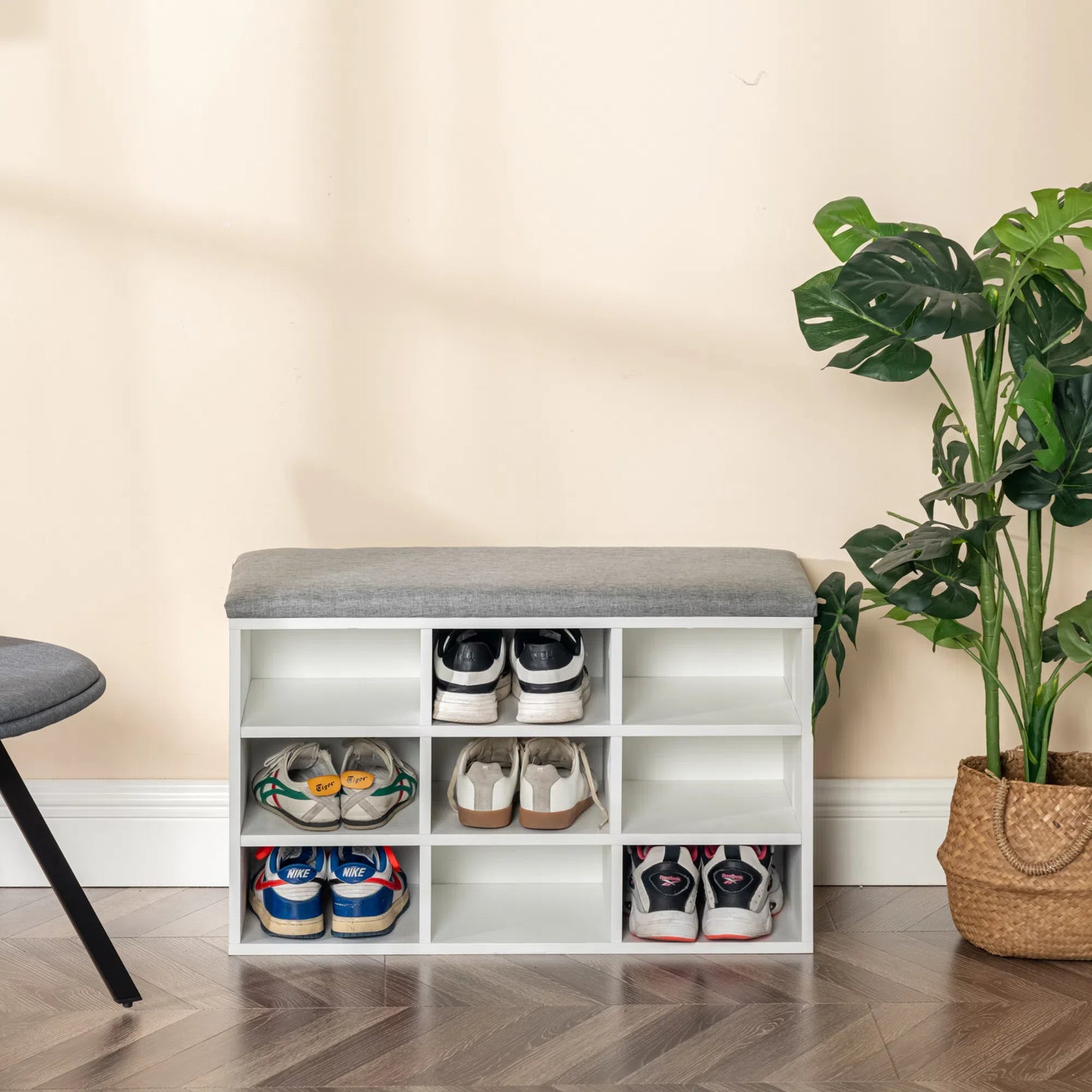 Armoire de Rangement Multifonctionnelle, Armoire à Chaussures, Tabouret de Rangement, Trois Couches, 78.5 x 30 x 48 cm--Blanc