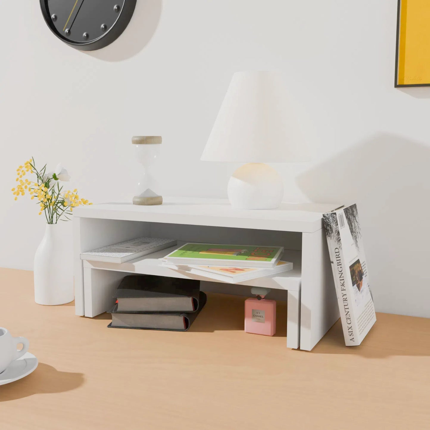 Étagère de Bureau Simple à 2 Niveaux, Étagère de Bureau D'ordinateur Simple, Peut Contenir des Livres, 36 x 24 x 8.5 cm--Blanc