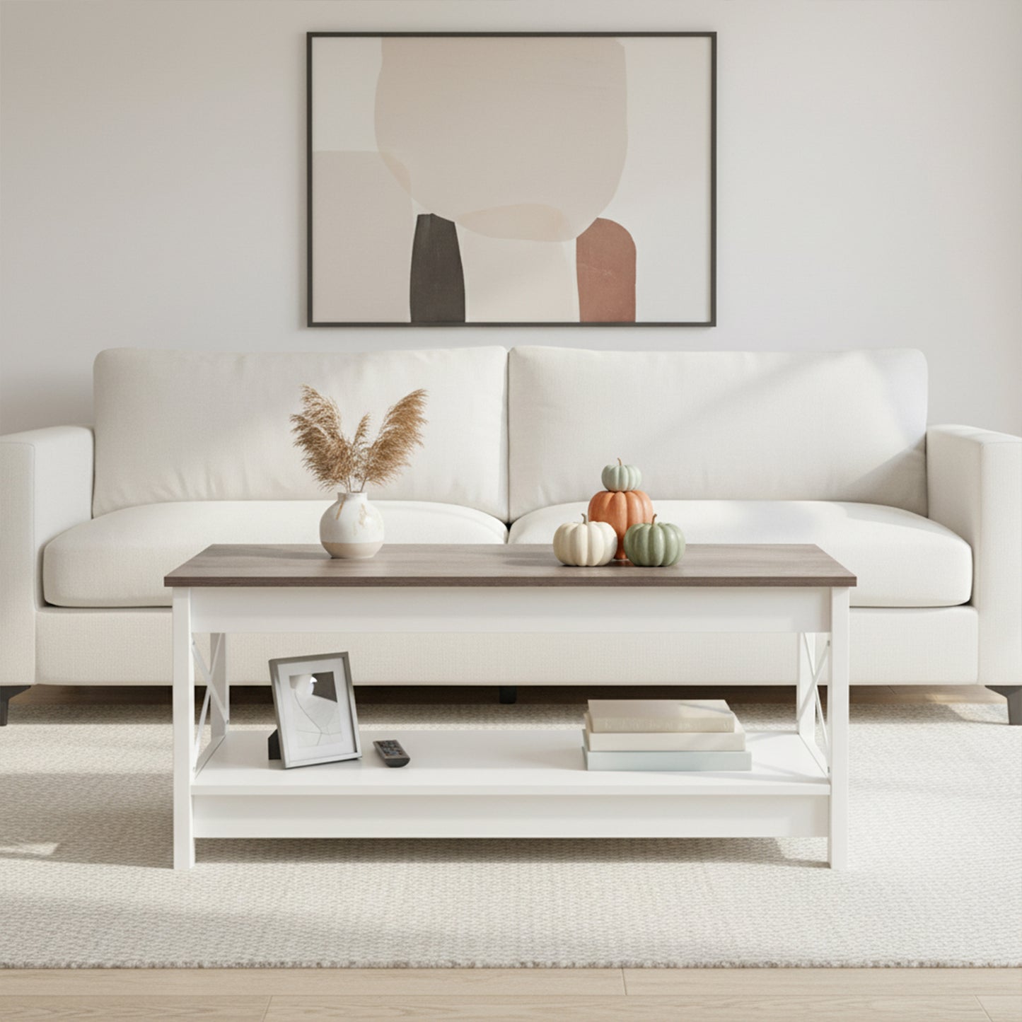 Table de salon, table basse style campagnard, table de salon avec espace de rangement, table basse vintage