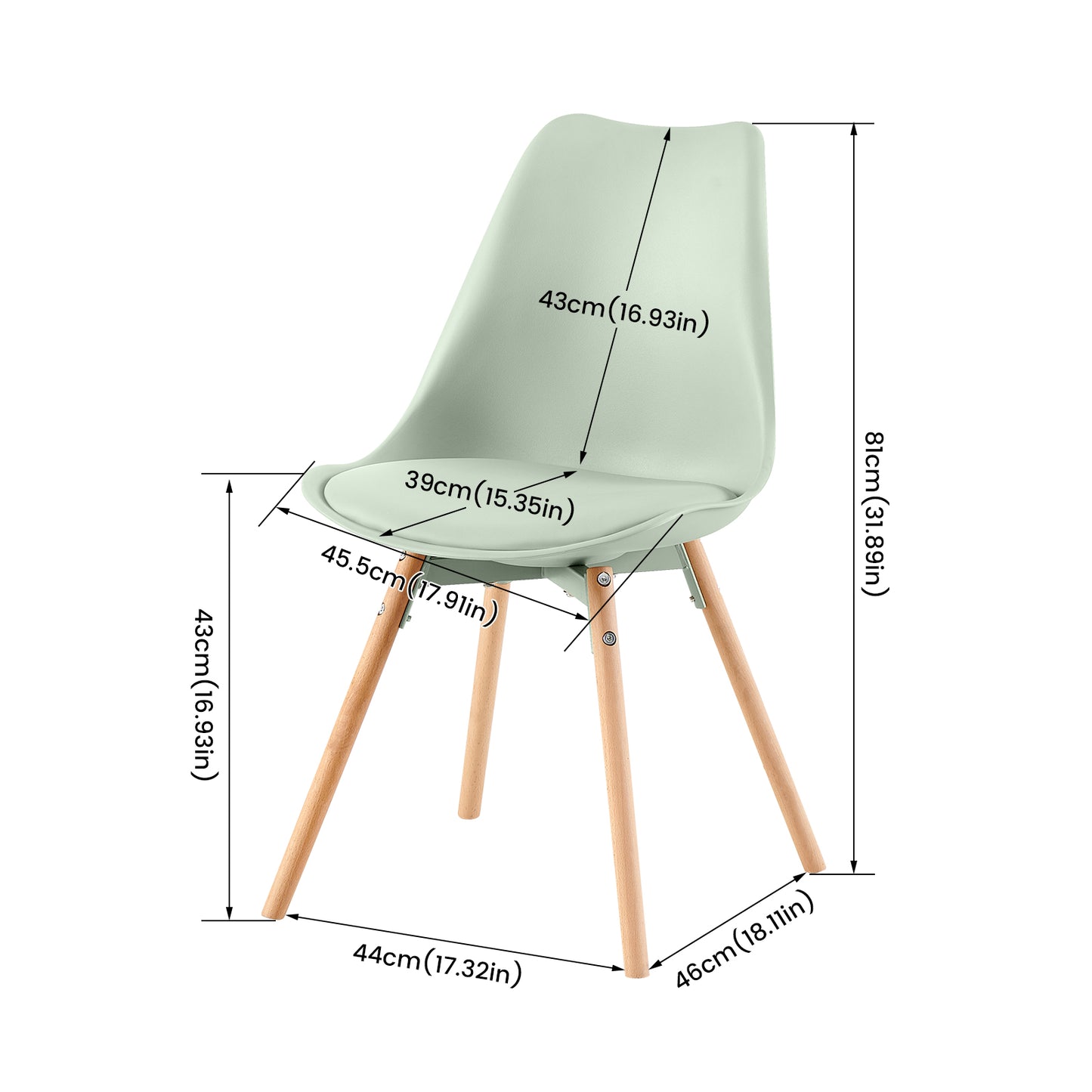 Lot de 6 chaises de salle à manger rembourrées avec bois massif Assise Dossier pour salle à manger, salon, chambre à coucher, salle de conférence, vert crème glacée