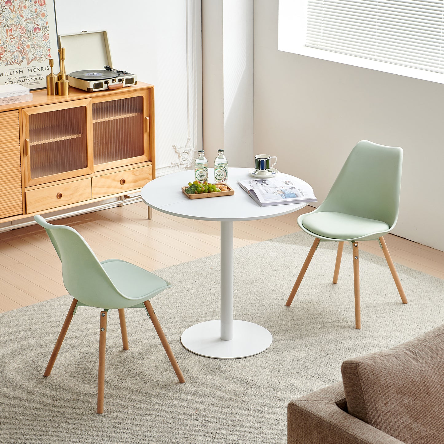 Lot de 6 chaises de salle à manger rembourrées avec bois massif Assise Dossier pour salle à manger, salon, chambre à coucher, salle de conférence, vert crème glacée