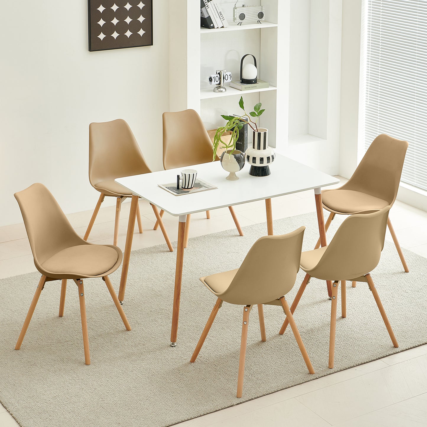 Lot de 6 chaises de salle à manger rembourrées avec bois massif Assise Dossier pour salle à manger, salon, chambre à coucher, salle de conférence Kaki