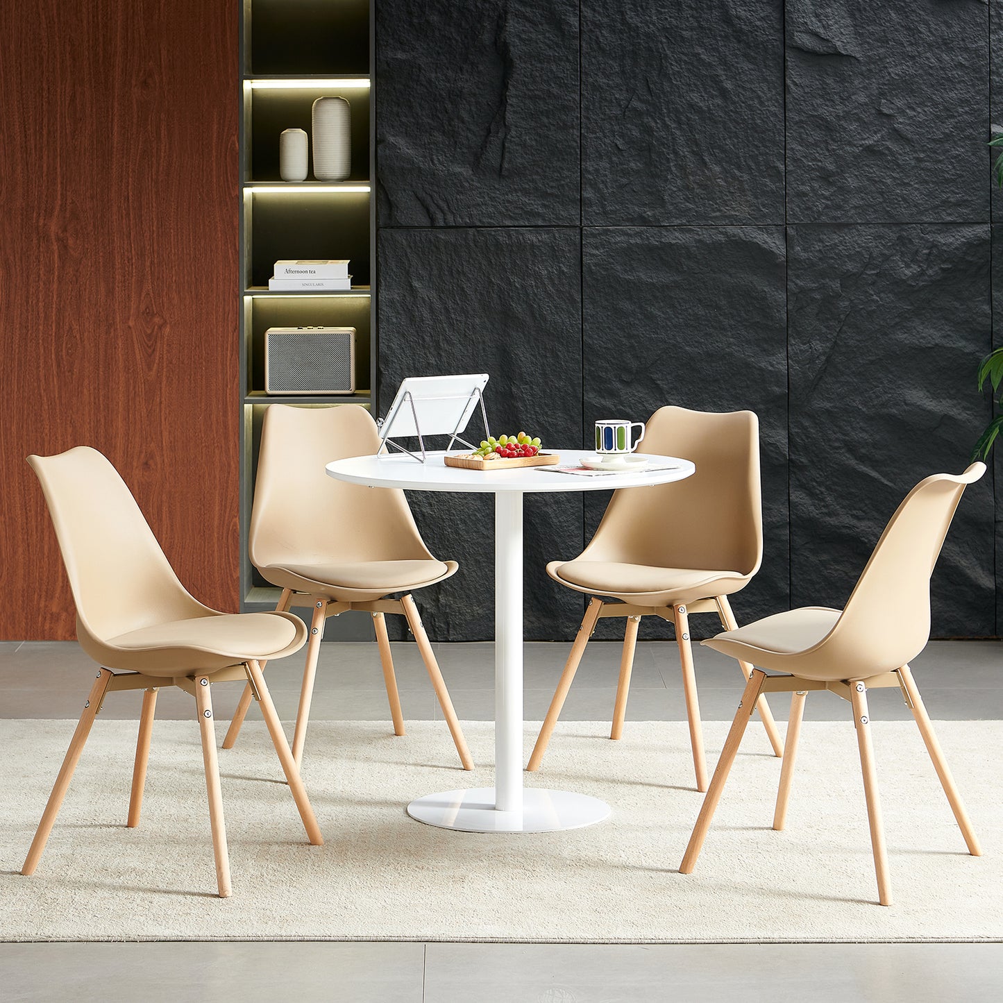 Lot de 4 chaises de salle à manger rembourrées avec bois massif Assise Dossier pour salle à manger, salon, chambre à coucher, salle de conférence Kaki