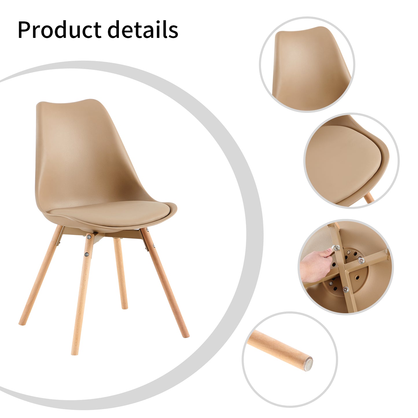 Lot de 4 chaises rembourrées avec bois massif, assise et dossier pour salle à manger, salon, chambre, salle de conférence, kaki