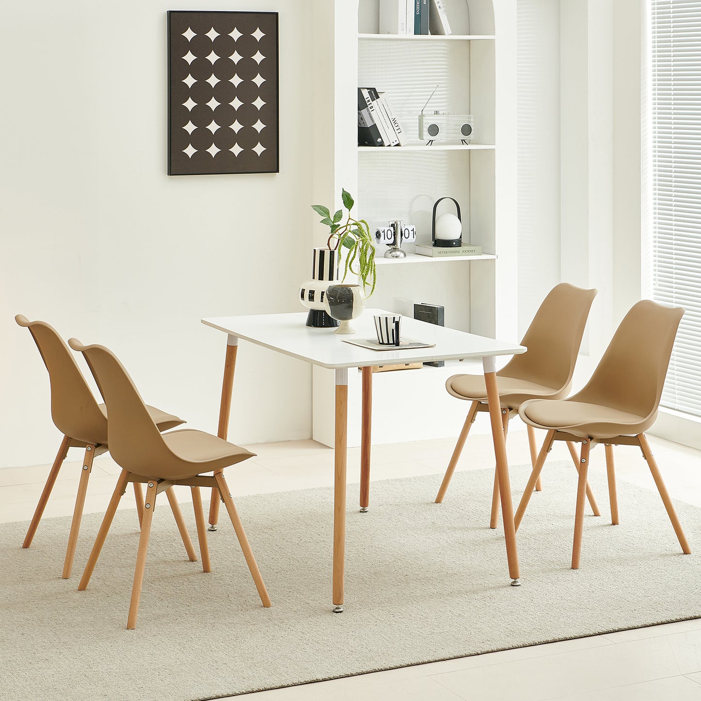 Lot de 4 chaises de salle à manger rembourrées avec bois massif Assise Dossier pour salle à manger, salon, chambre à coucher, salle de conférence Kaki
