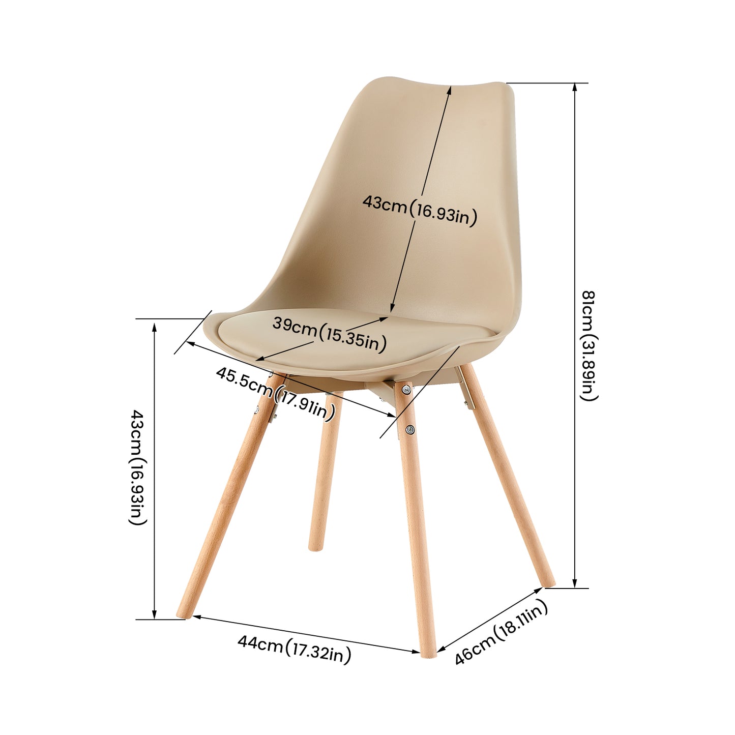 Lot de 4 chaises de salle à manger, rembourrées, avec bois massif, assise et dossier, pour salle à manger, salon, chambre à coucher, salle de conférence, kaki clair