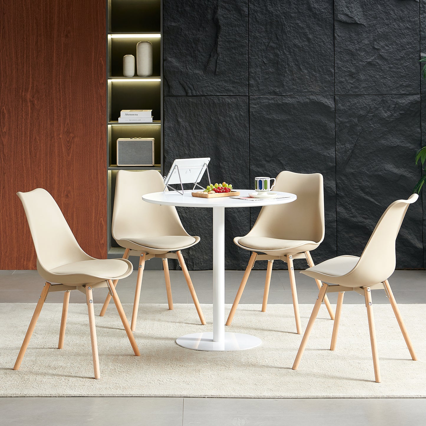 Lot de 6 chaises de salle à manger, rembourrées, avec bois massif, assise et dossier, pour salle à manger, salon, chambre à coucher, salle de conférence, kaki clair