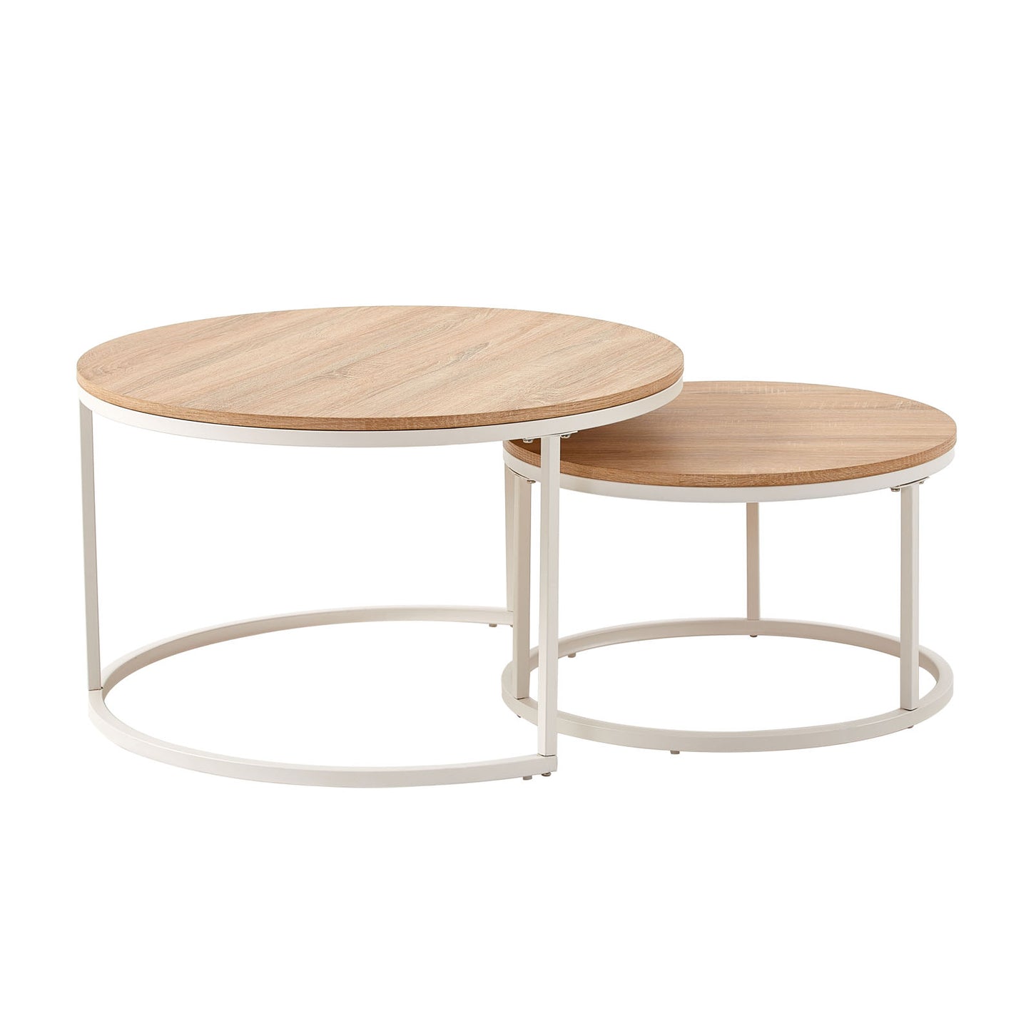 Lot de 2 Tables Basses Gigognes Rondes Style Scandinave - Table de Salon - 80 x 45 cm et 60 x 35 cm - Couleur Chêne