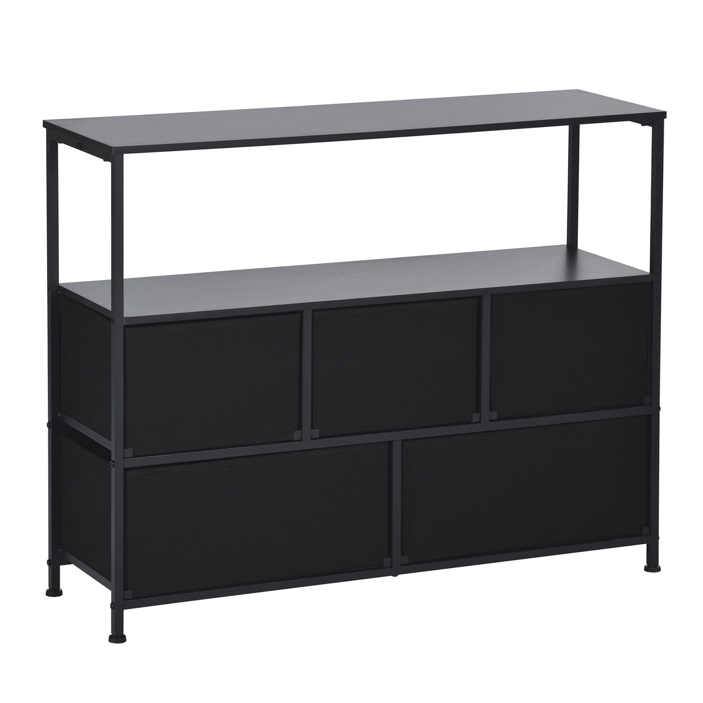 Buffet industriel 5 tiroirs, buffet 5 tiroirs en tissu non tissé, meuble de rangement pour salon, cuisine, salle à manger, 100x 30 x 80 cm--Noir
