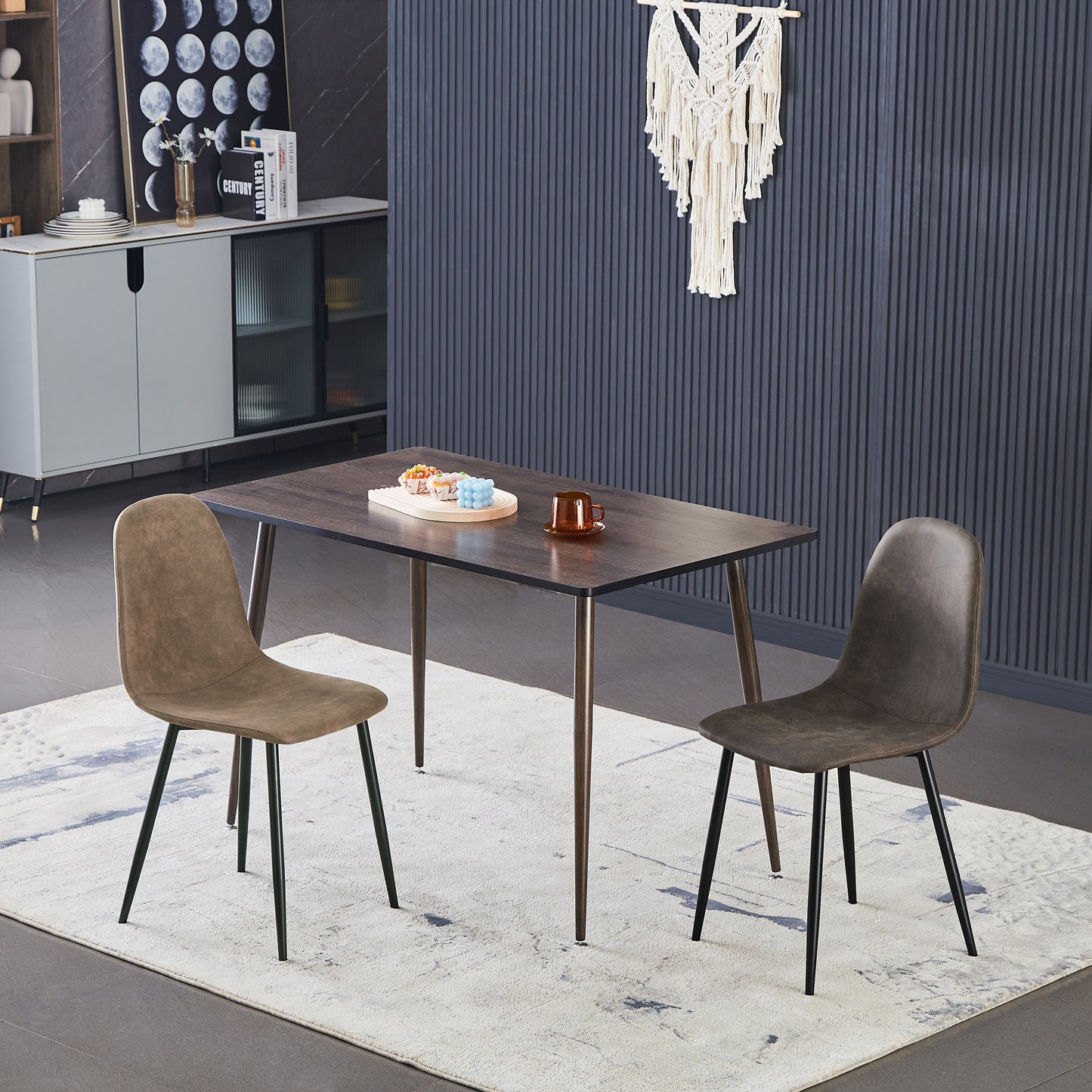 Lot de 2 Chaises de salle à manger en suède avec pieds en métal - Brun