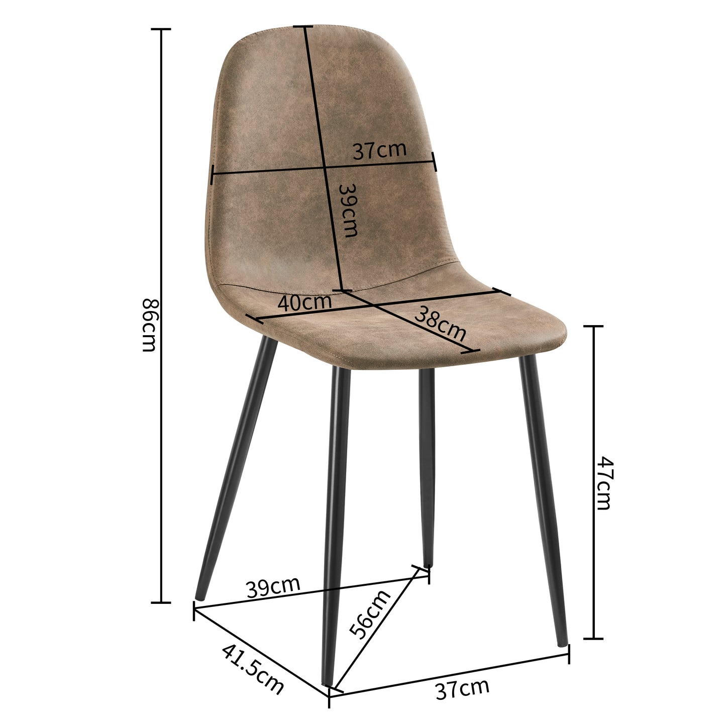 Lot de 2 Chaises de salle à manger en suède avec pieds en métal - Brun