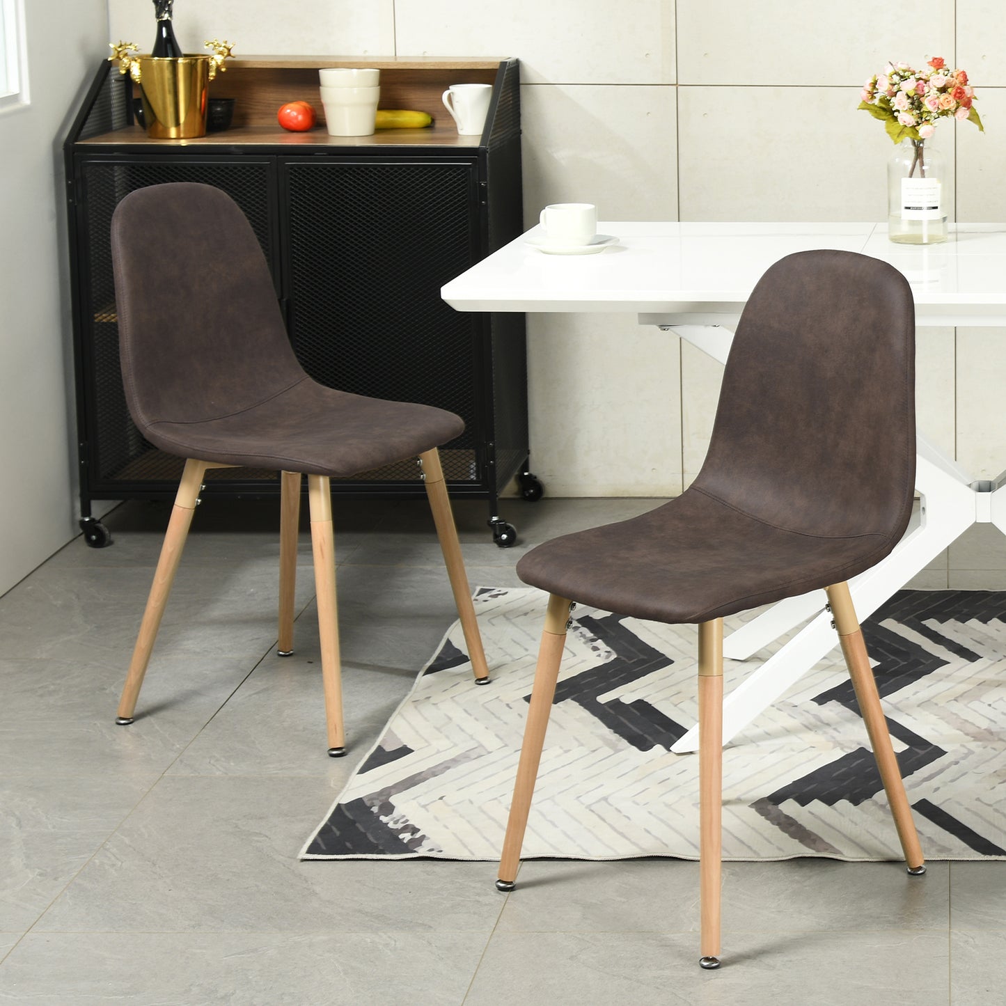 Lot de 2 chaises de salle à manger en cuir synthétique noir, avec des pieds en bois