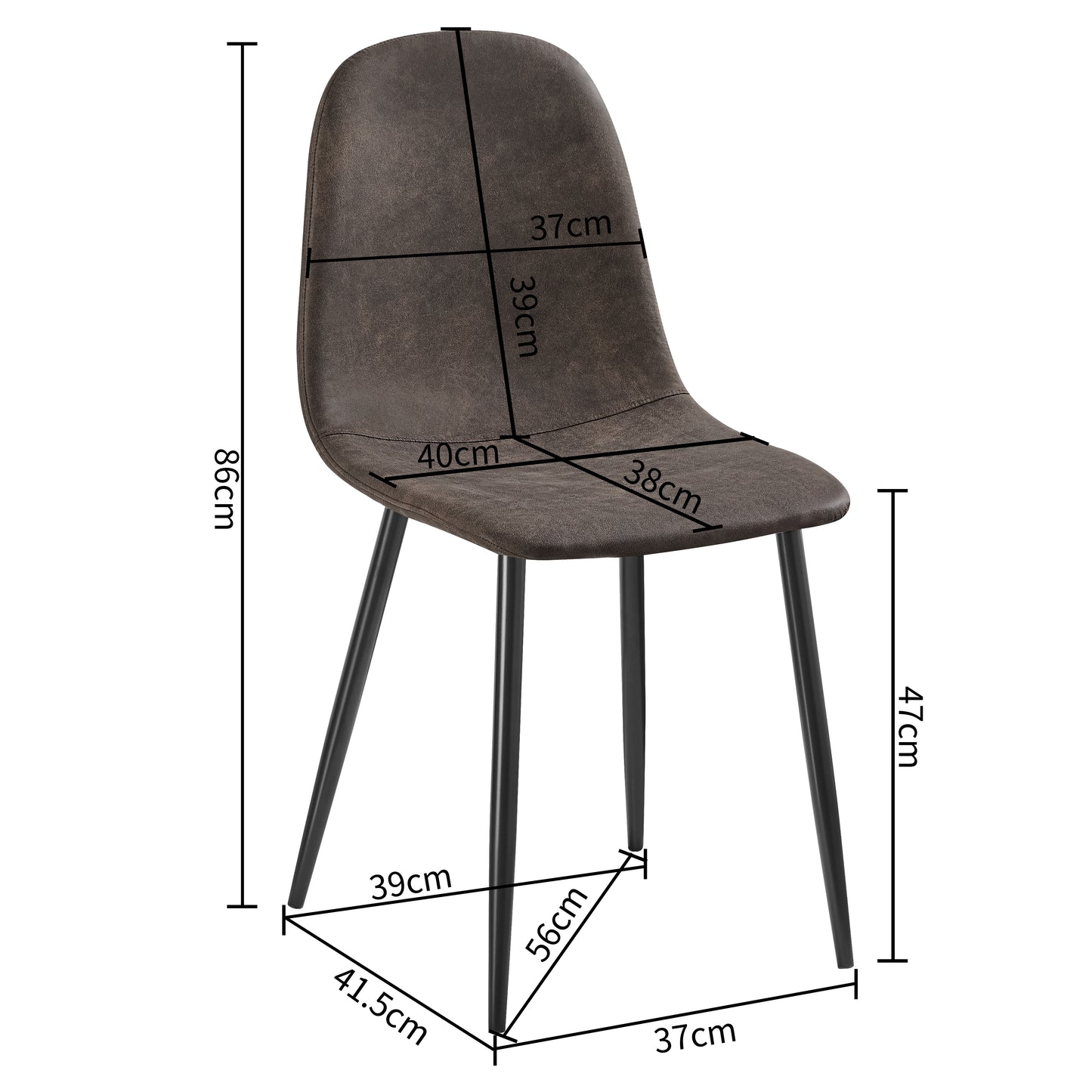 Lot de 2 chaises de salle à manger en métal - Noir