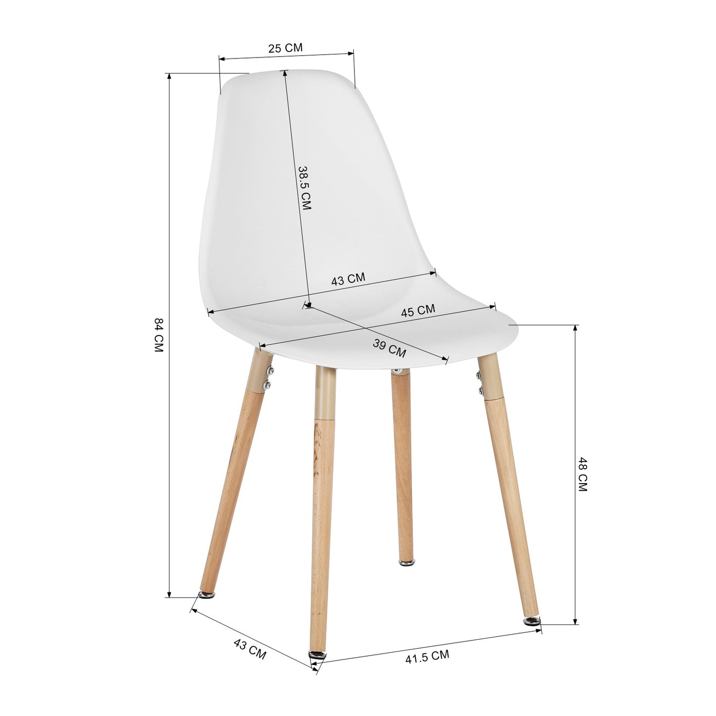 Lot de 2 chaises de salle à manger en plastique Blanc - Pieds en hêtre, style scandinave