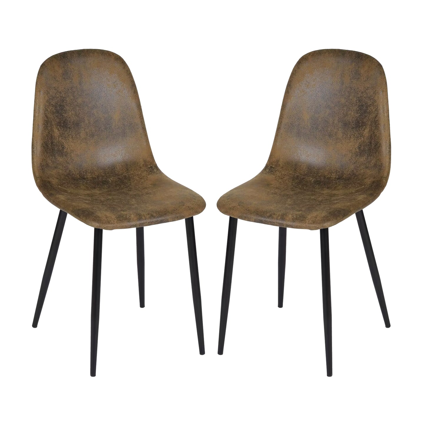 Lot de 2 Chaises de salle à manger en suède avec pieds en métal - Brun
