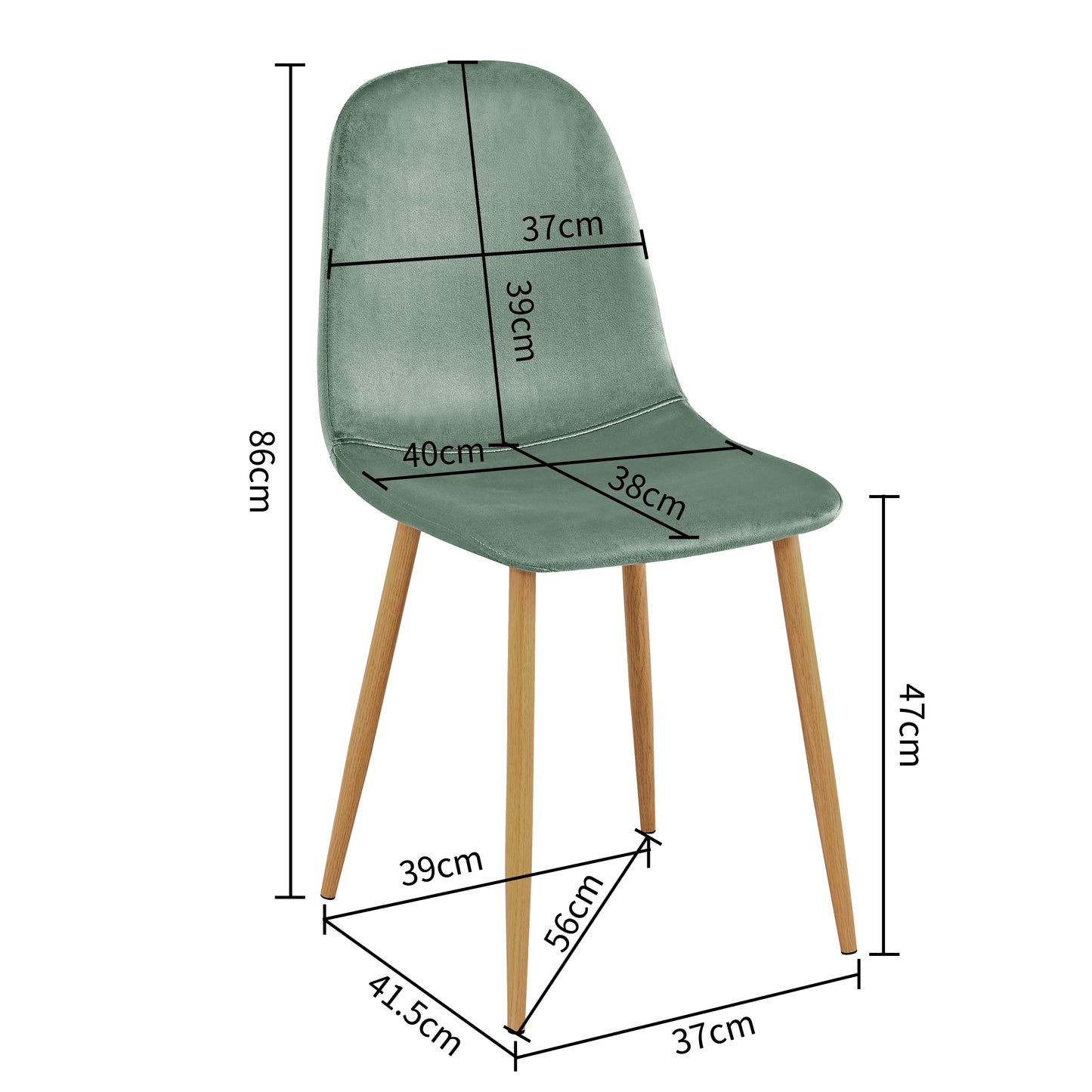 Chaise de Salle à Manger CHARLTON en Daim, avec Pieds en Métal