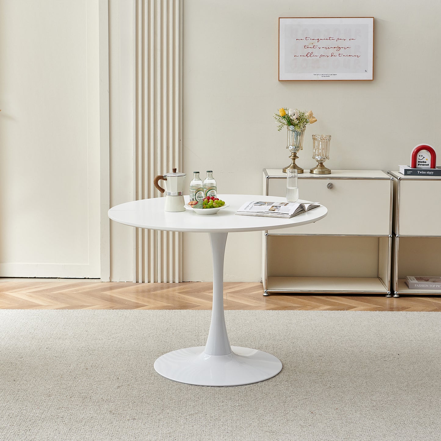 Table à Manger Ronde Moderne, Table de Bar, Convient pour la Cuisine, Salon et Bureau, pour 2 à 4 Personnes, Diamètre 100 cm--Blanc