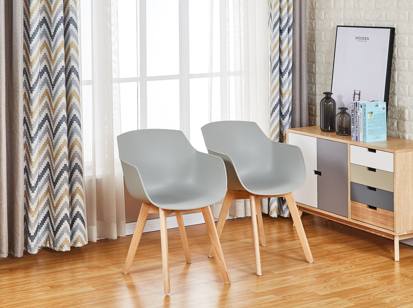 Lot de 2 Chaises Salle à Manger Fauteuils Scandinave de Cuisine avec Pieds en Bois de Hêtre Massif Gris