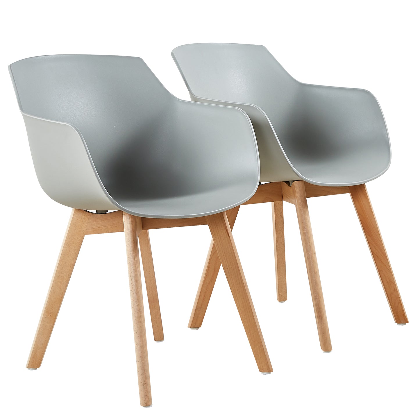 Lot de 2 Chaises Salle à Manger Fauteuils Scandinave de Cuisine avec Pieds en Bois de Hêtre Massif Gris