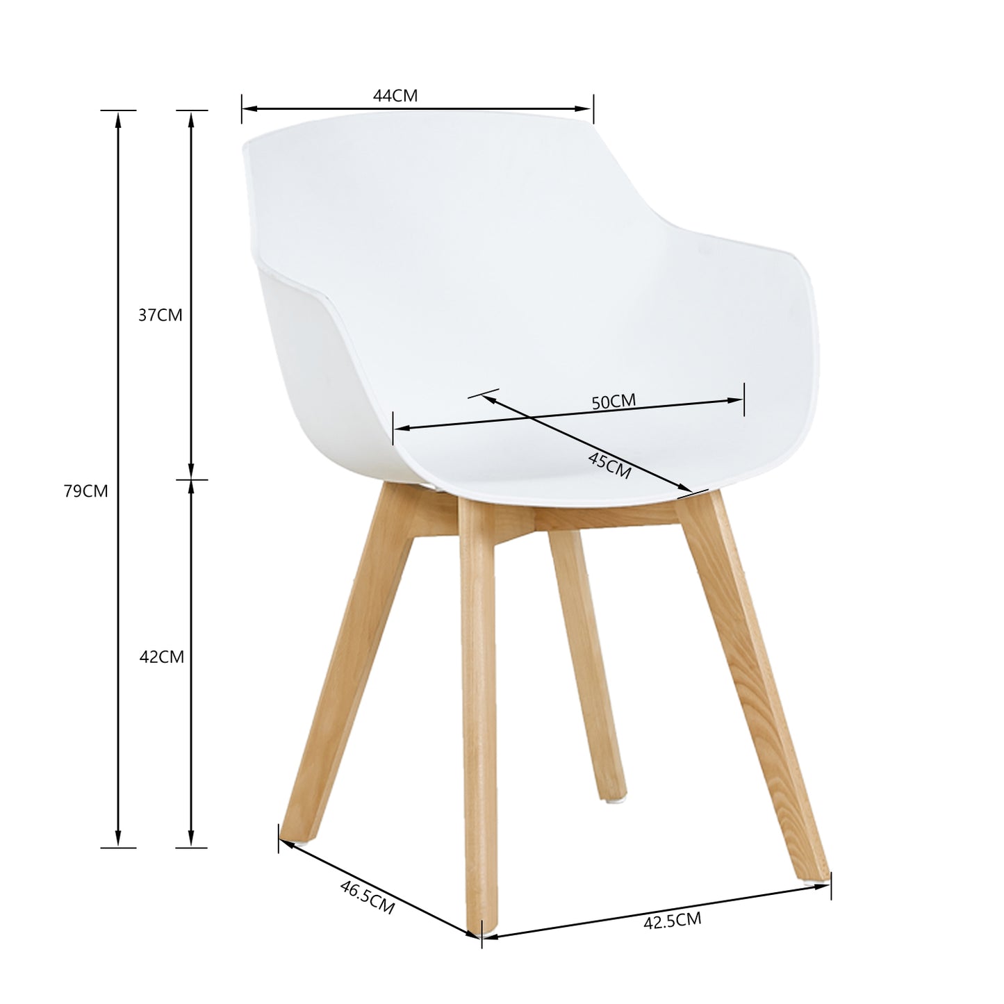 Lot de 2 Chaises Salle à Manger Fauteuils Scandinave de Cuisine avec Pieds en Bois de Hêtre Massif Blanc