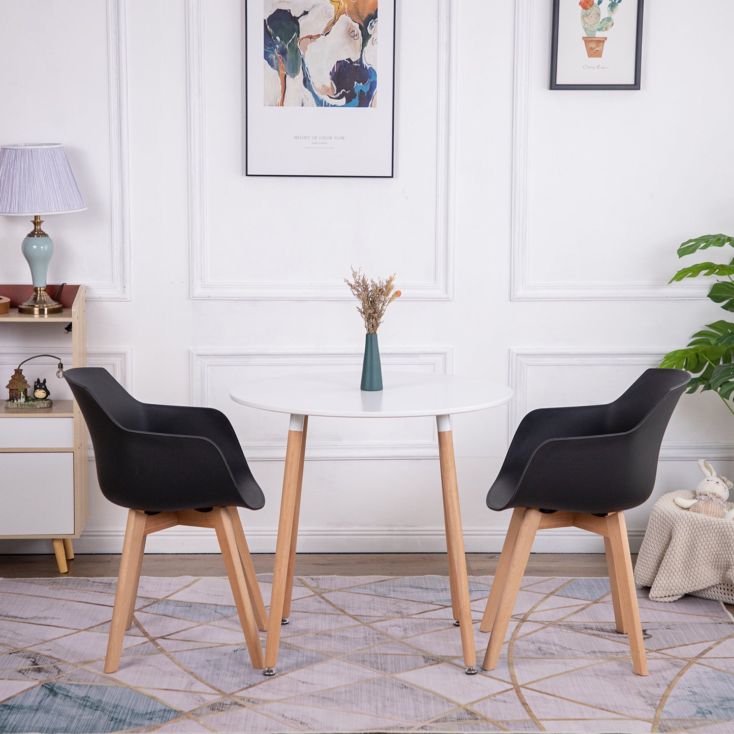 Lot de 4 Chaise Salle à Manger, Fauteuils Scandinave de Chaise latérale Design rétro avec Jambe de Bois de hêtre Massif - Noir
