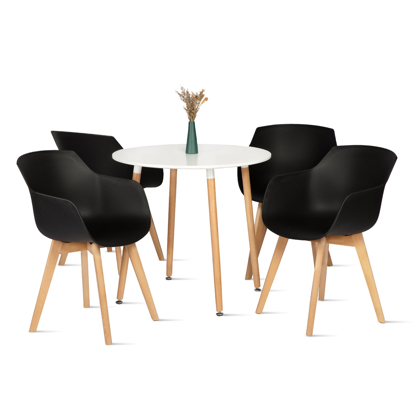 Lot de 4 Chaises Salle à Manger Fauteuils Scandinave de Cuisine avec Pieds en Bois de Hêtre Massif Noir