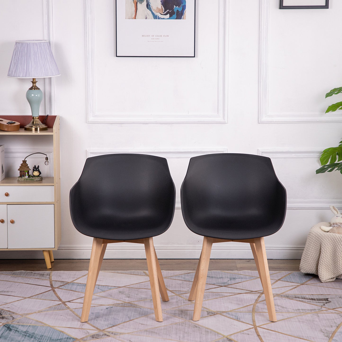 Lot de 2 Chaises Salle à Manger Fauteuils Scandinave de Cuisine avec Pieds en Bois de Hêtre Massif Noir