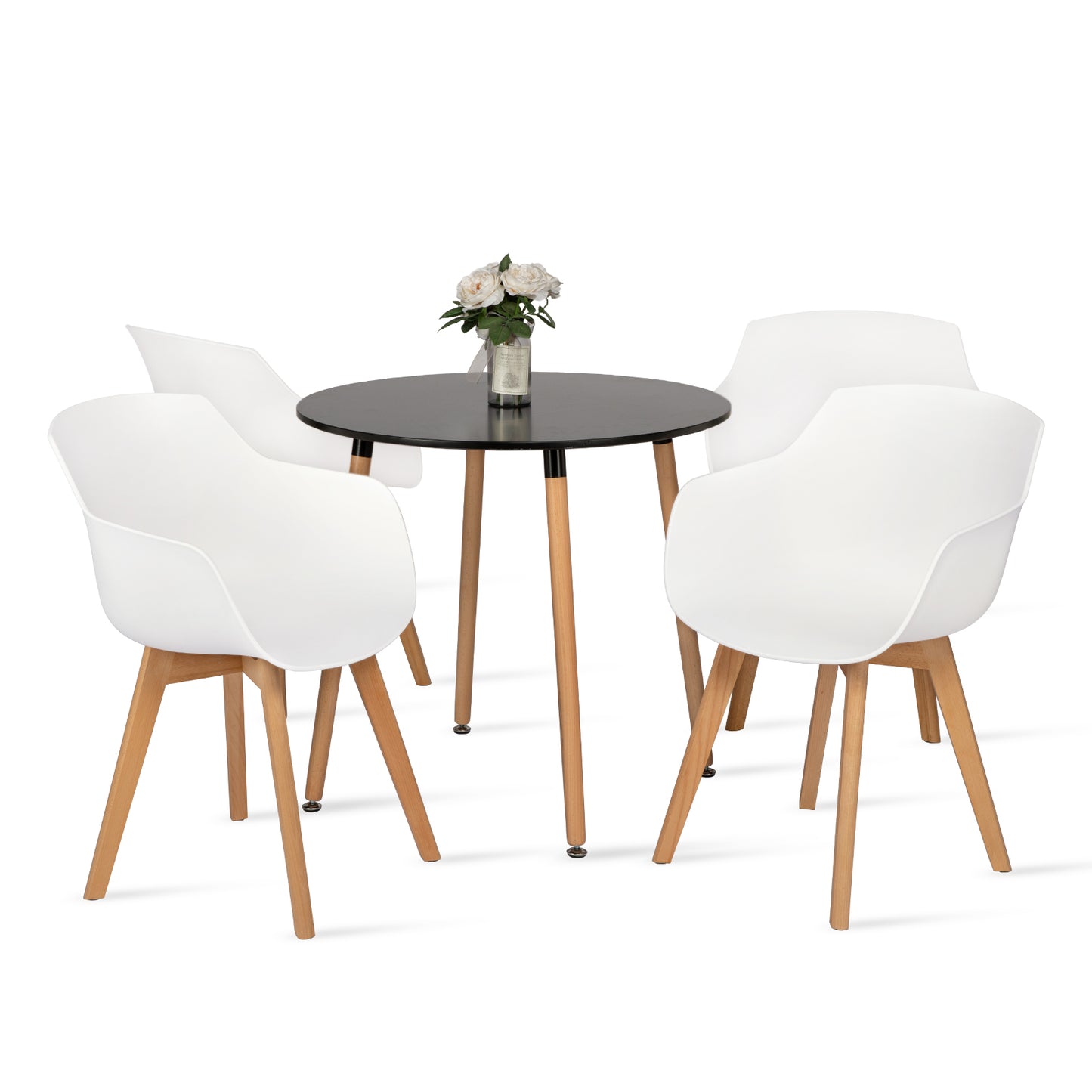 Lot de 4 Chaises Salle à Manger Fauteuils Scandinave de Cuisine avec Pieds en Bois de Hêtre Massif Blanc