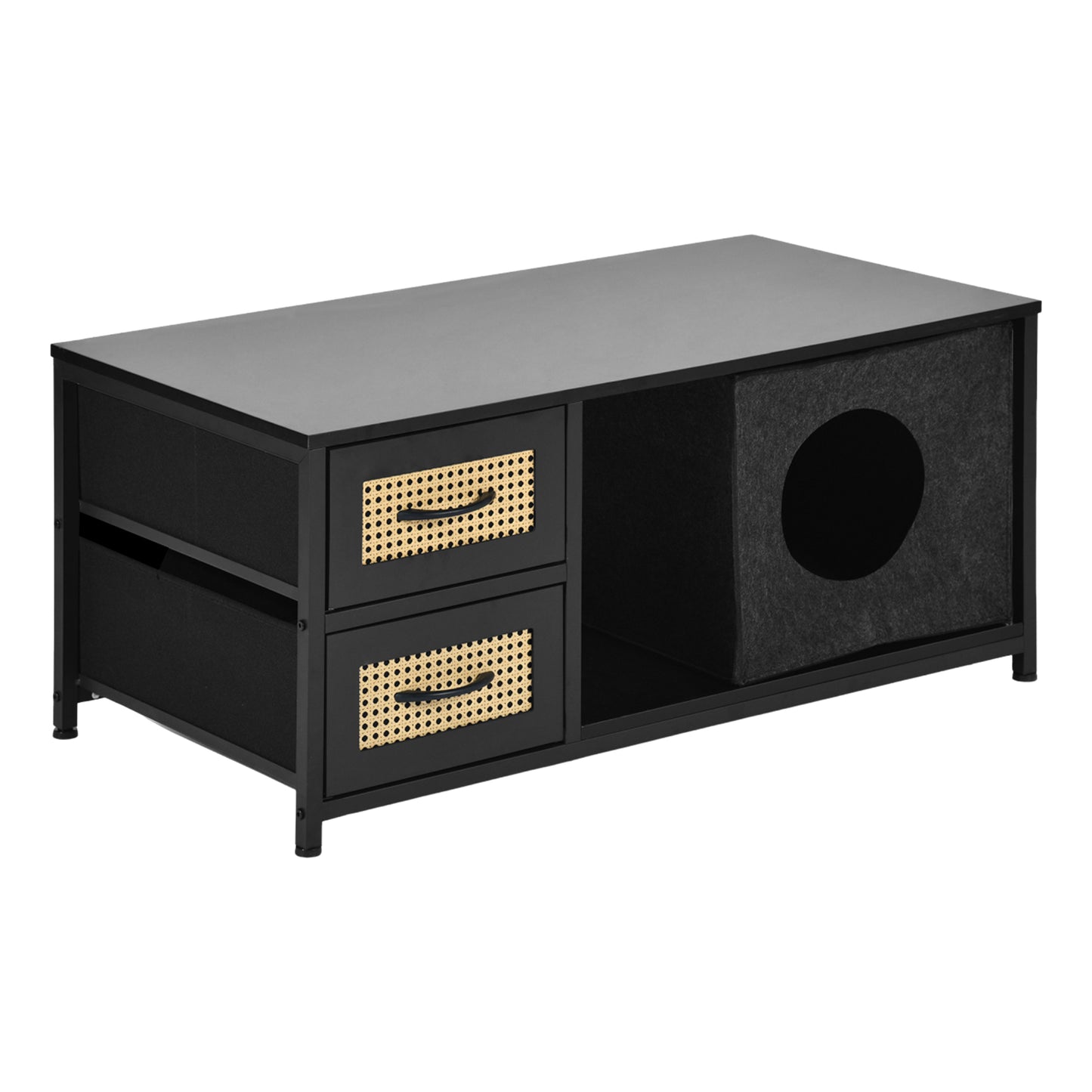 Table de Chevet avec 2 Tiroirs en Tissu, Table D'appoint, Table Basse de Salon, Petit Meuble de Rangement Style Industriel, 100 x 50 x 44cm--Noir