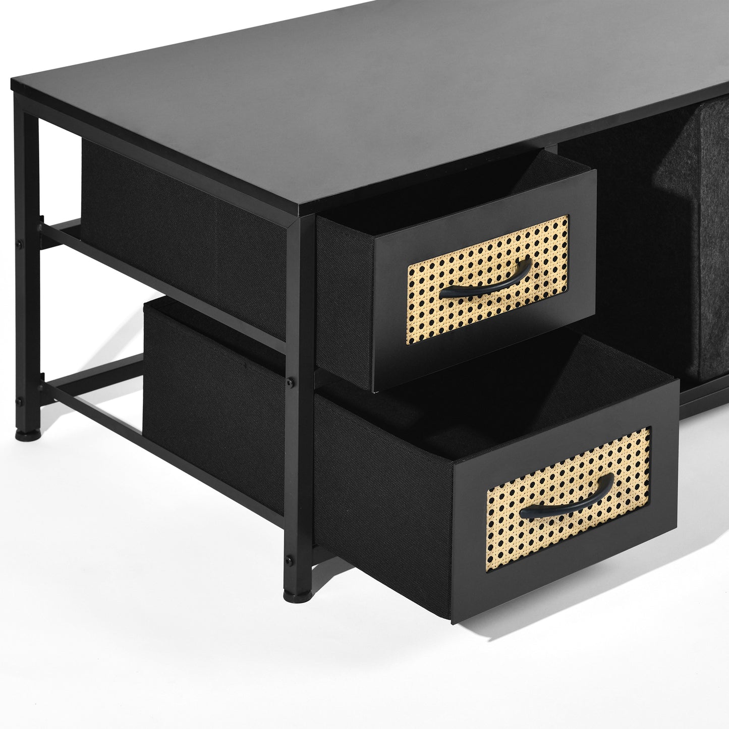 Table de Chevet avec 2 Tiroirs en Tissu, Table D'appoint, Table Basse de Salon, Petit Meuble de Rangement, 100 x 50 x 44cm--Noir