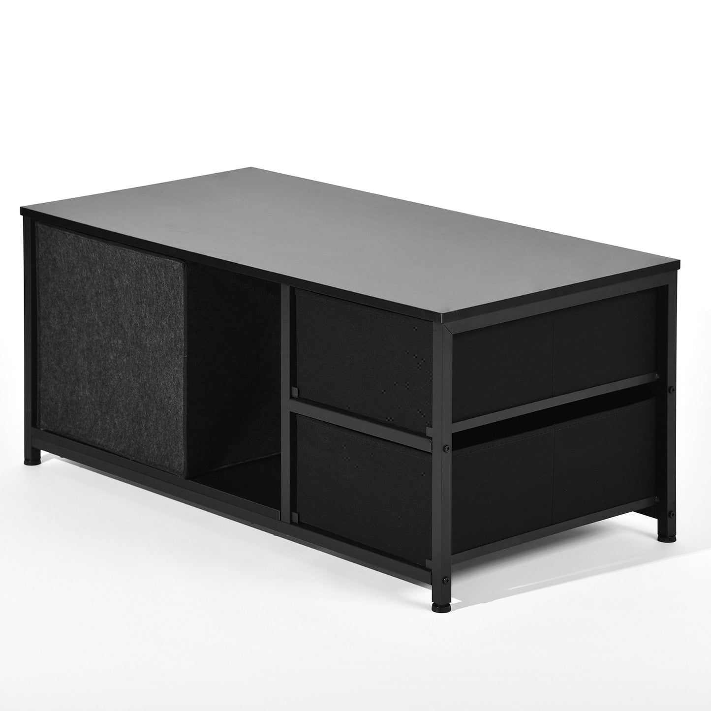 Table de Chevet avec 2 Tiroirs en Tissu, Table D'appoint, Table Basse de Salon, Petit Meuble de Rangement Style Industriel, 100 x 50 x 44cm--Noir
