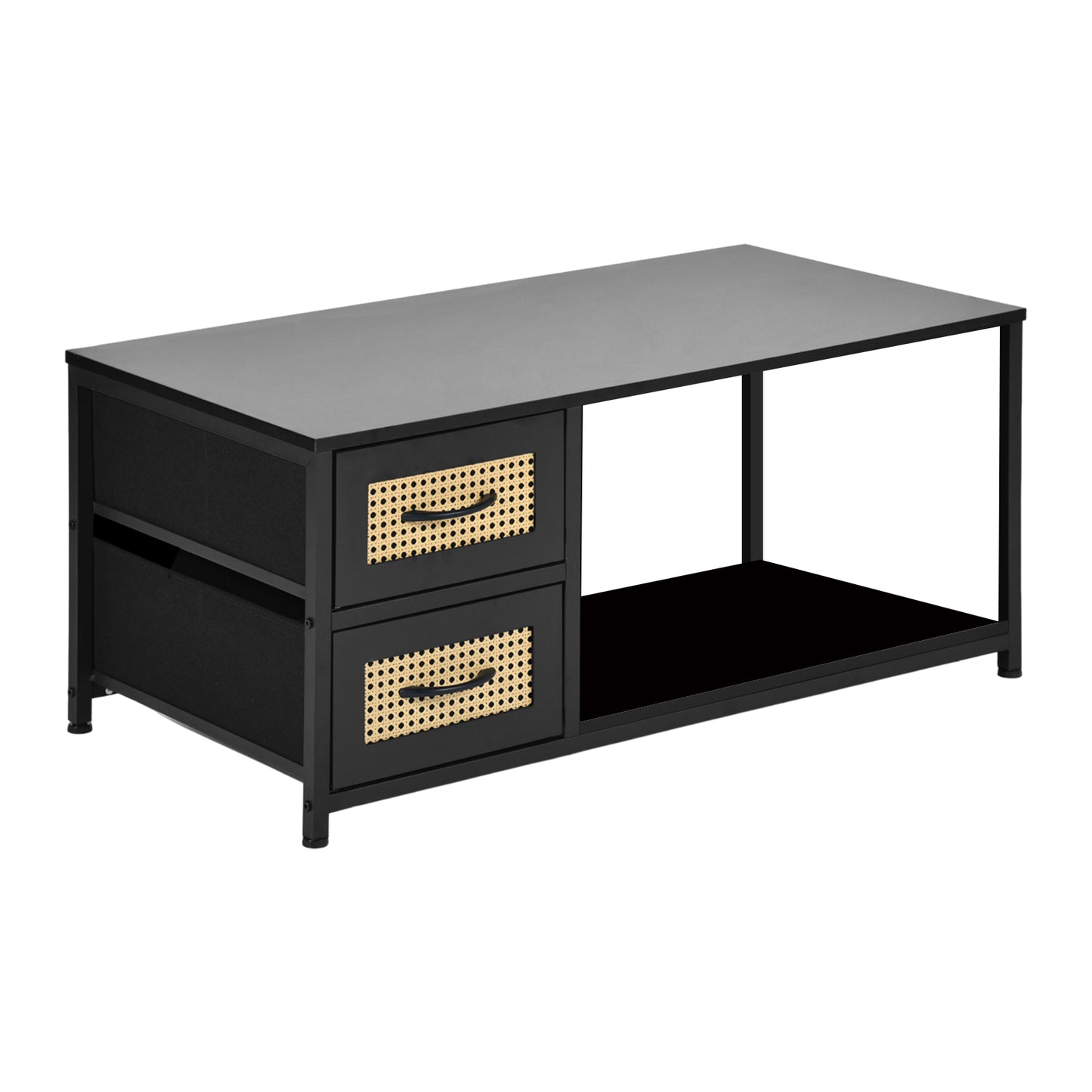 Table de Chevet avec 2 Tiroirs en Tissu, Table D'appoint, Table Basse de Salon, Petit Meuble de Rangement Style Industriel, 100 x 50 x 44cm--Noir