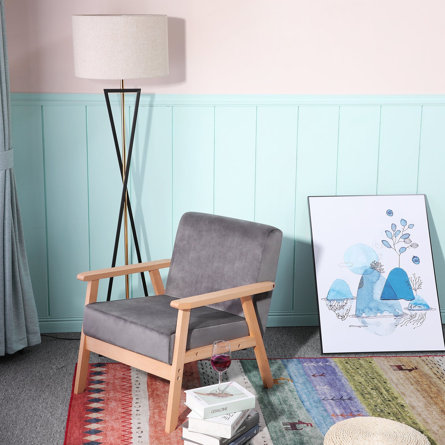 Chaise Longue Grise avec Accoudoirs, Style Minimaliste