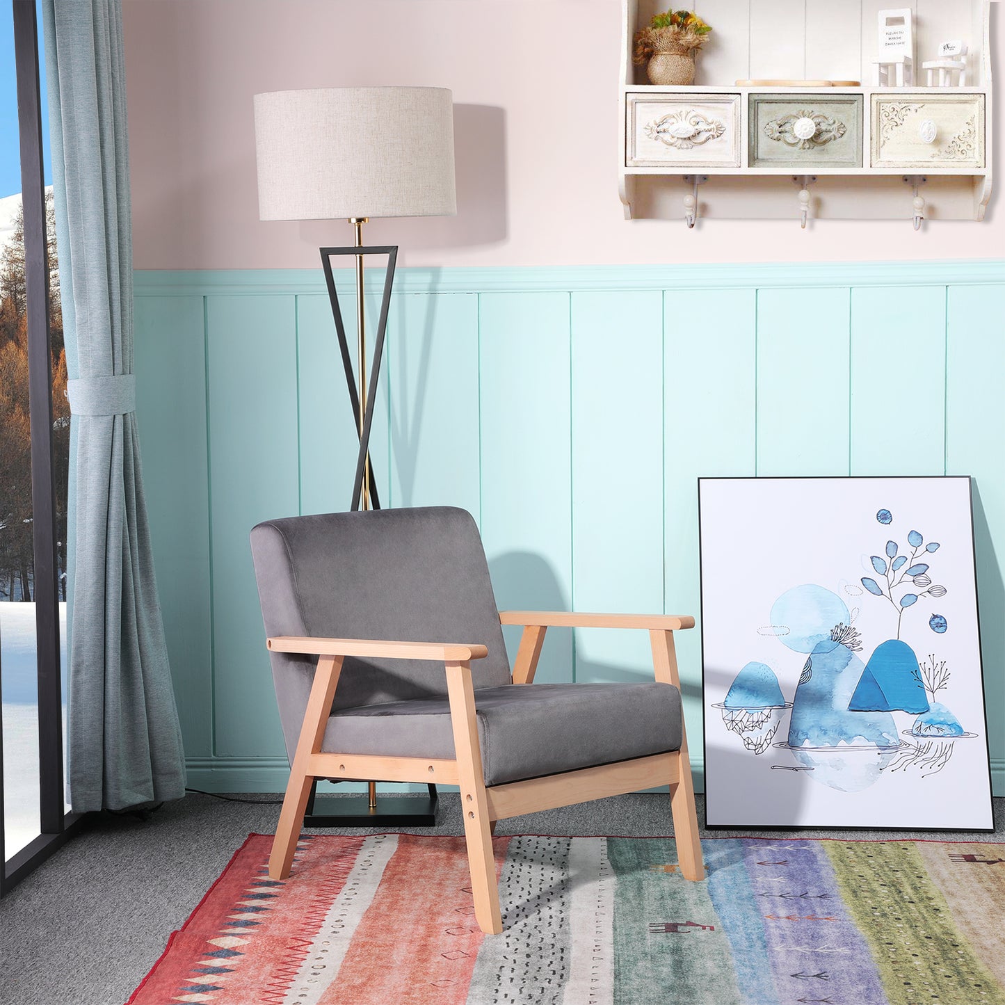 Chaise Longue Grise avec Accoudoirs, Style Minimaliste