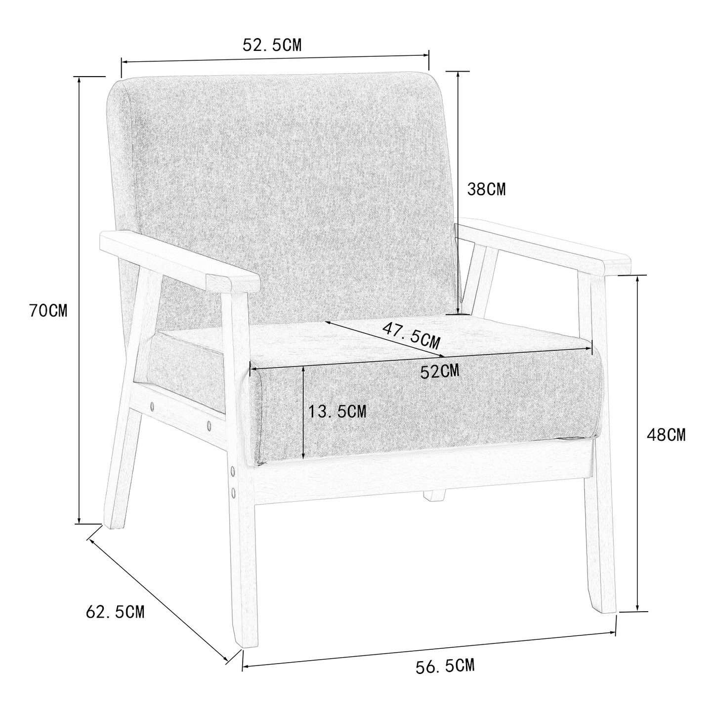 Chaise Longue Grise avec Accoudoirs, Style Minimaliste
