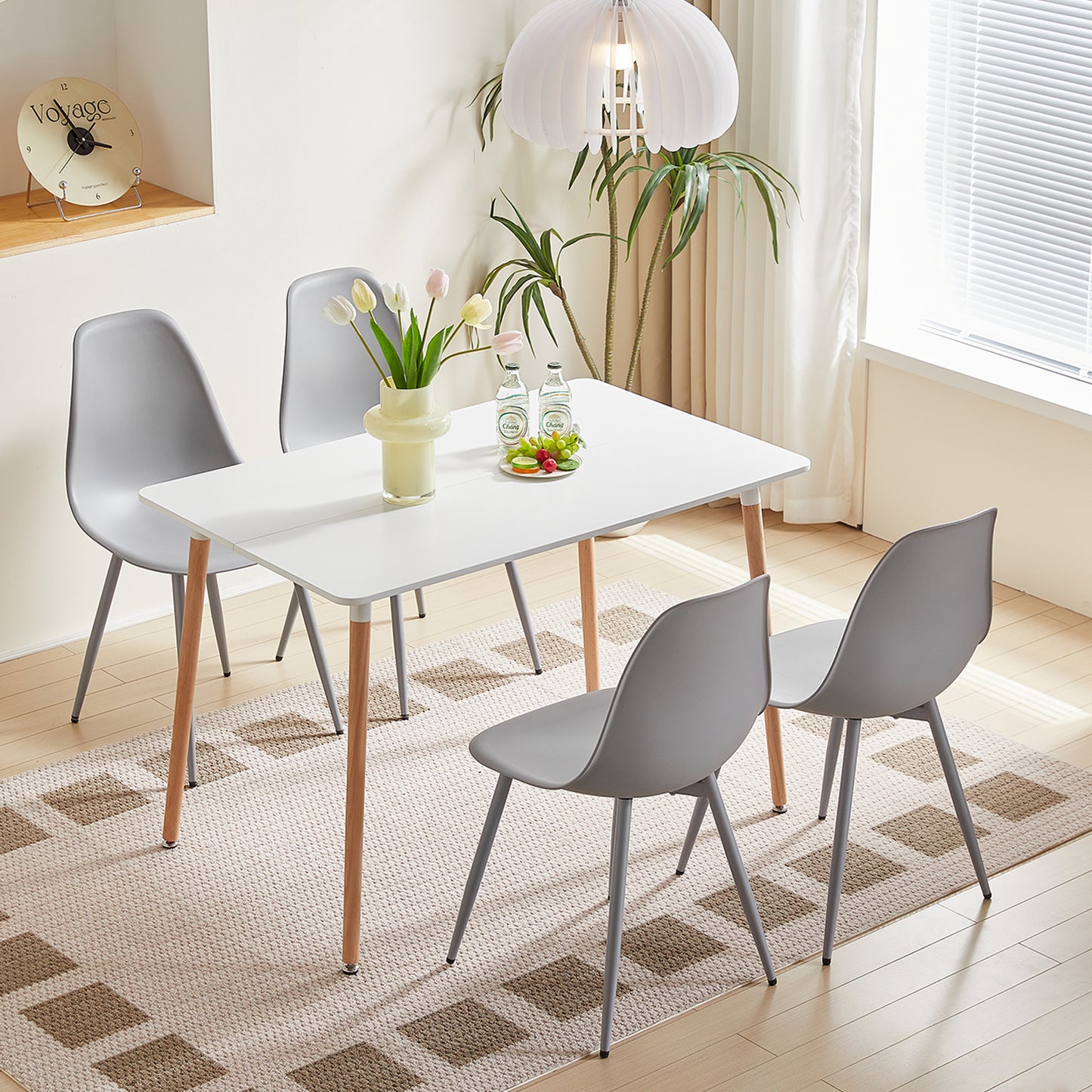 Lot de 4 chaises de salle à manger - Style scandinave - 46x50x85cm - Gris - Pieds en métal