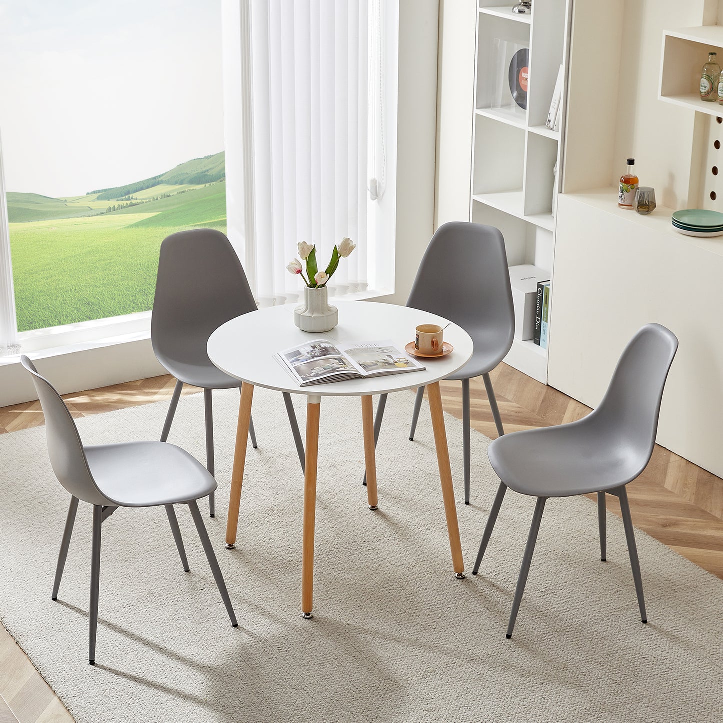 Lot de 4 chaises de salle à manger - Style scandinave - 46x50x85cm - Gris - Pieds en métal
