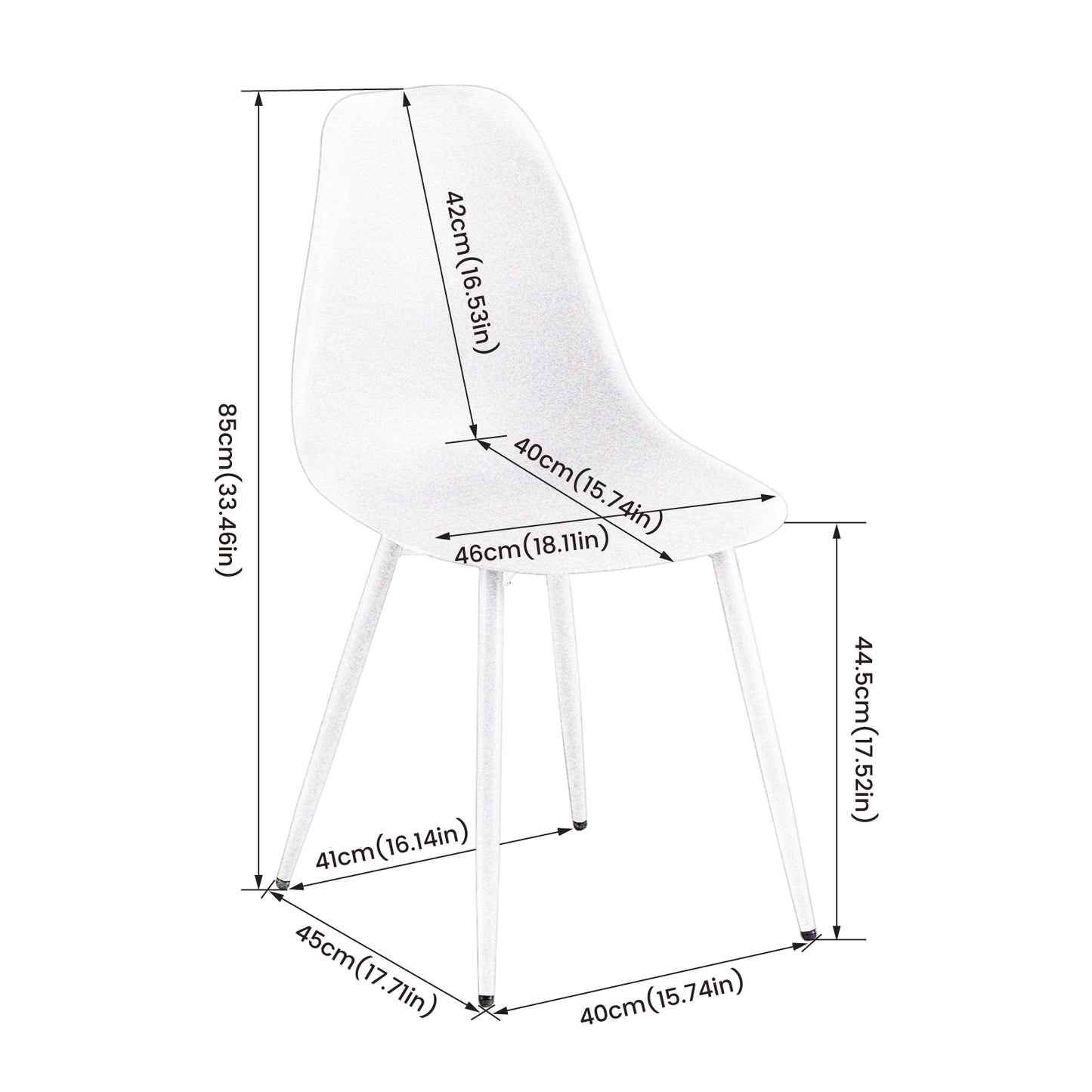Lot de 4 chaises de salle à manger - Style scandinave - 46x50x85cm - Gris - Pieds en métal