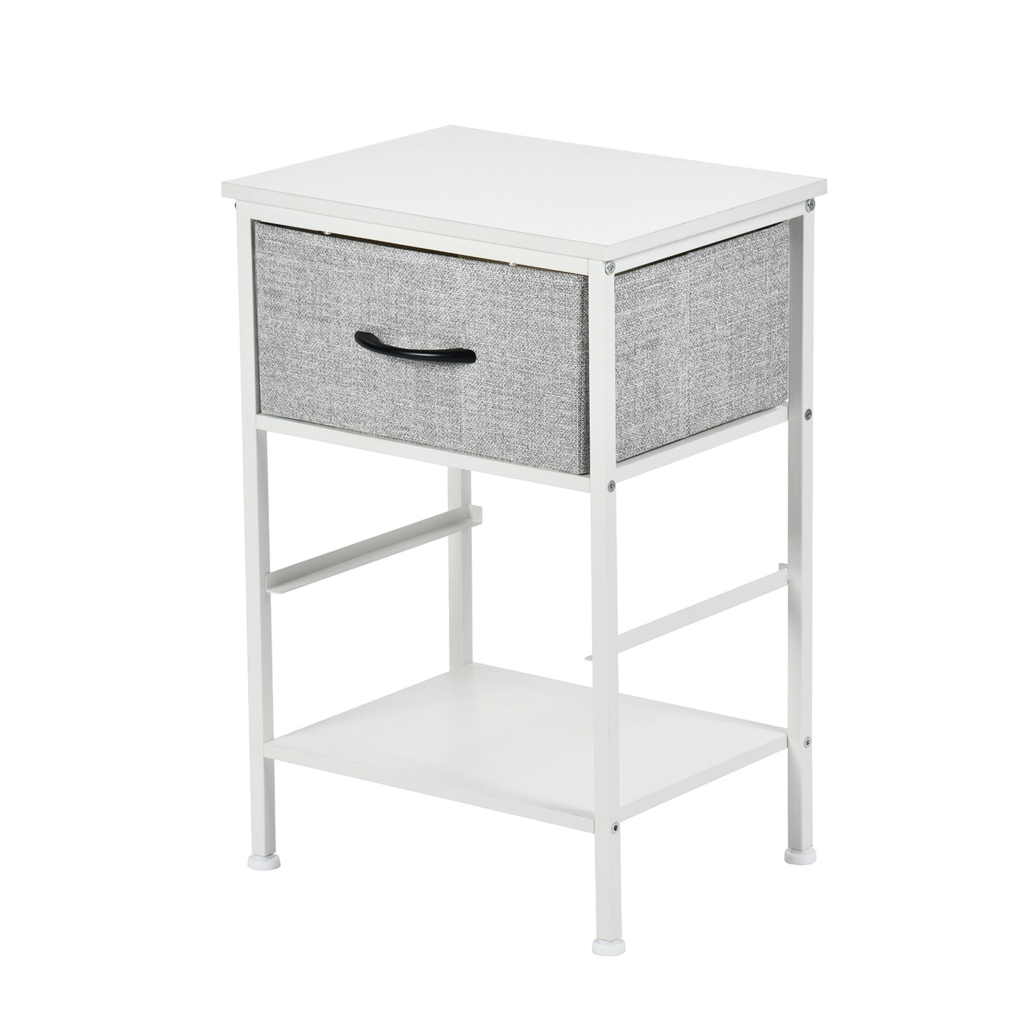 Table de Chevet avec 1 Tiroirs Tissus Table d'appoint Petit Meuble de Rangement Style Industriel, 40 x 30 x 60 cm--Blanc
