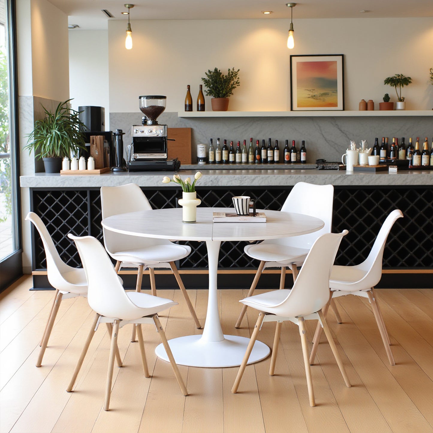 Table de salle à manger ronde moderne, haute, pour cuisine, salle à manger, salon, bureau, 4 à 6 personnes, 120 cm, blanc