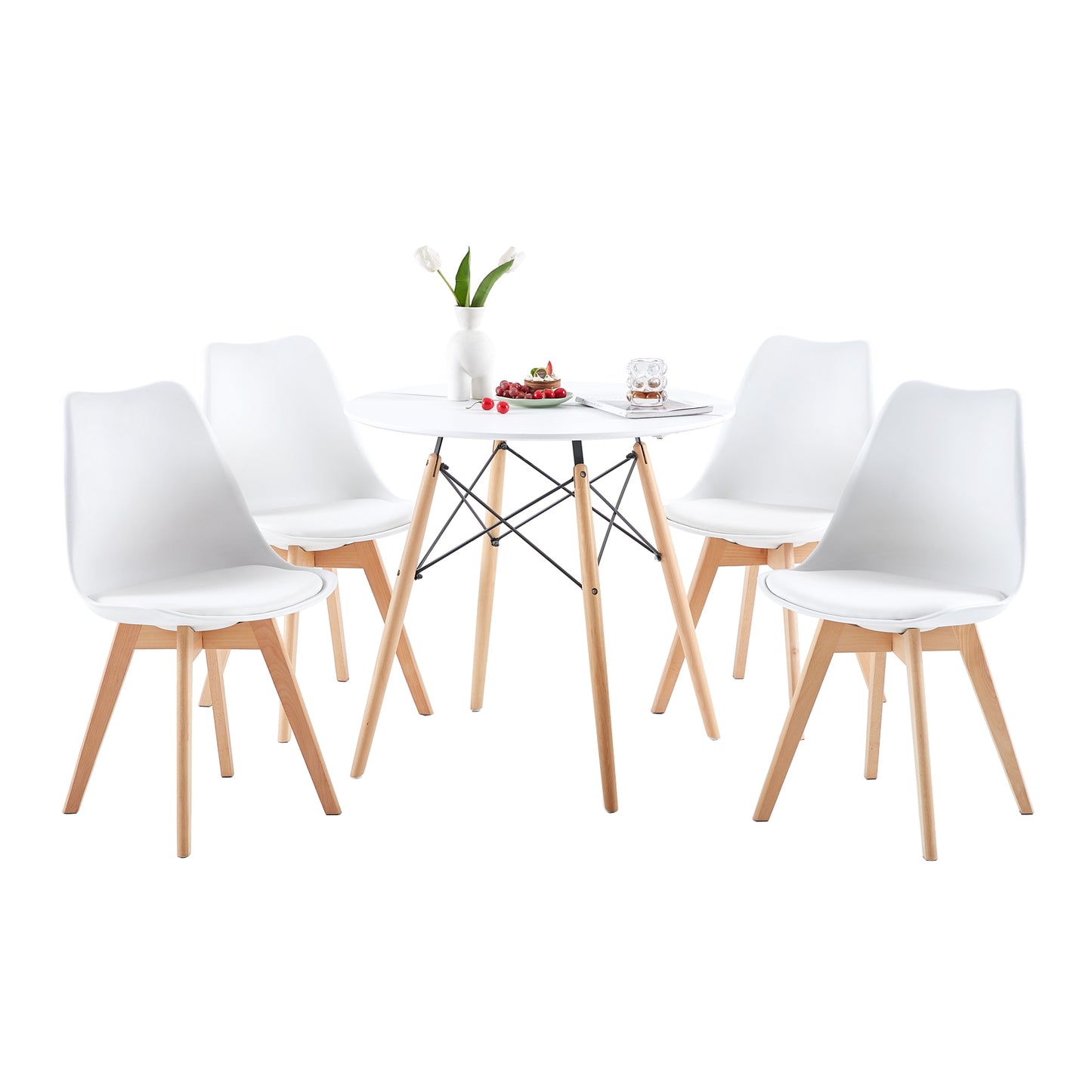 Table à Manger Scandinave Laquée Blanc Mat pour 2 à 4 Personnes - 80 x 80 x 73 cm