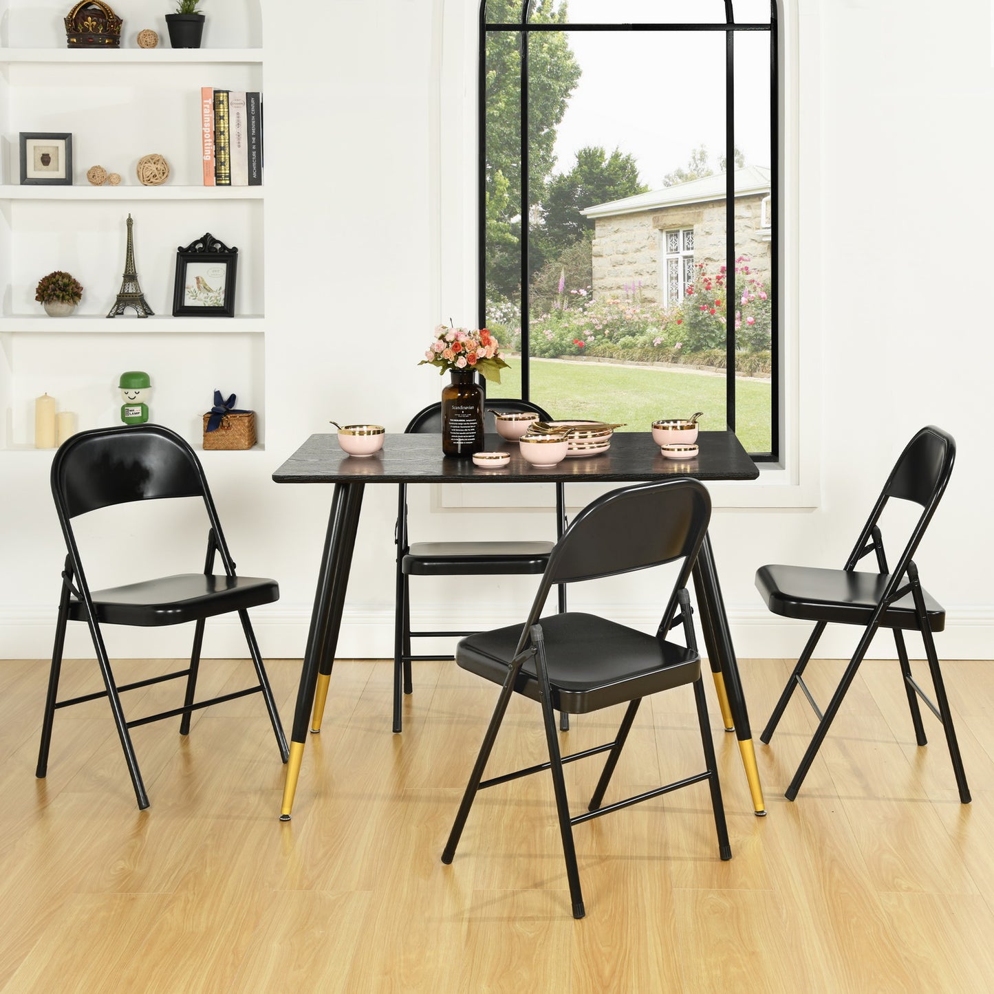 Lot de 4 Chaises pliantes noires en métal Style Industriel