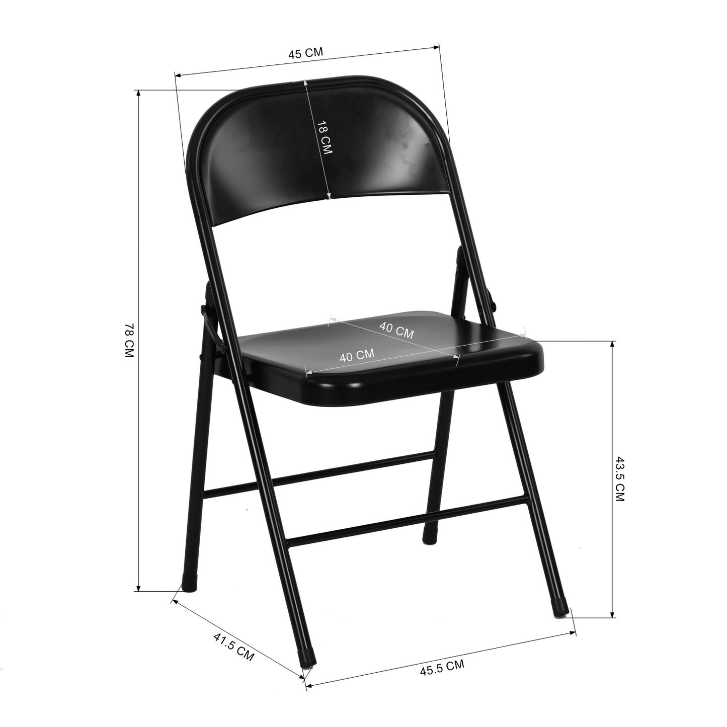 Lot de 4 Chaises pliantes noires en métal Style Industriel