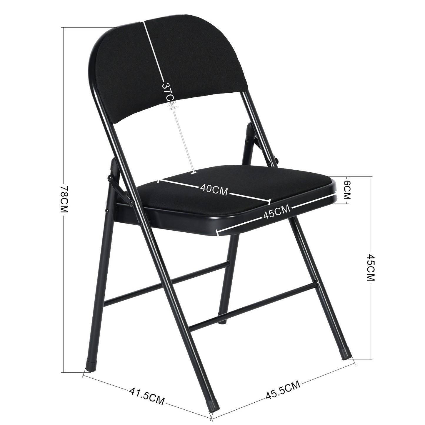 Lot de 4 Chaises Pliantes Noires en Faille et Métal, Style Industriel