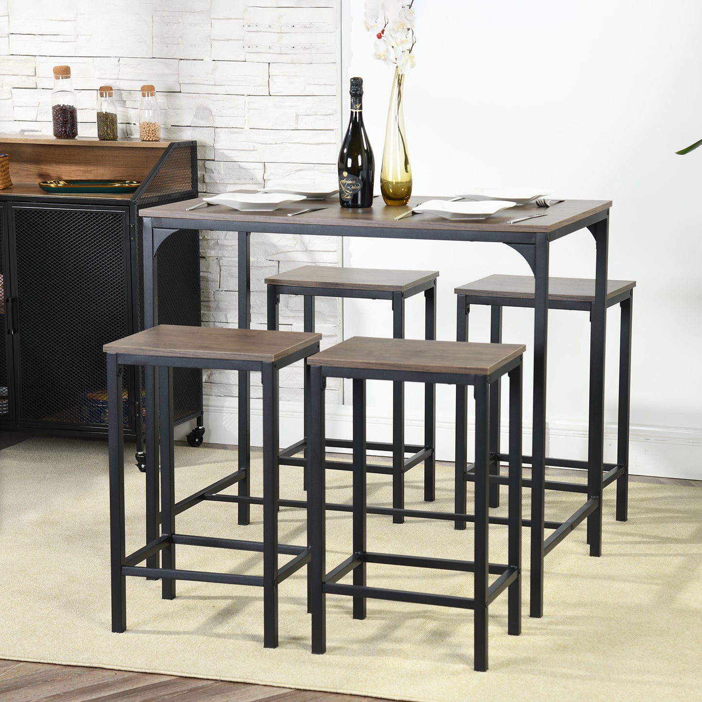 Ensemble de Table de Bar avec 1 Table et 4 Chaises