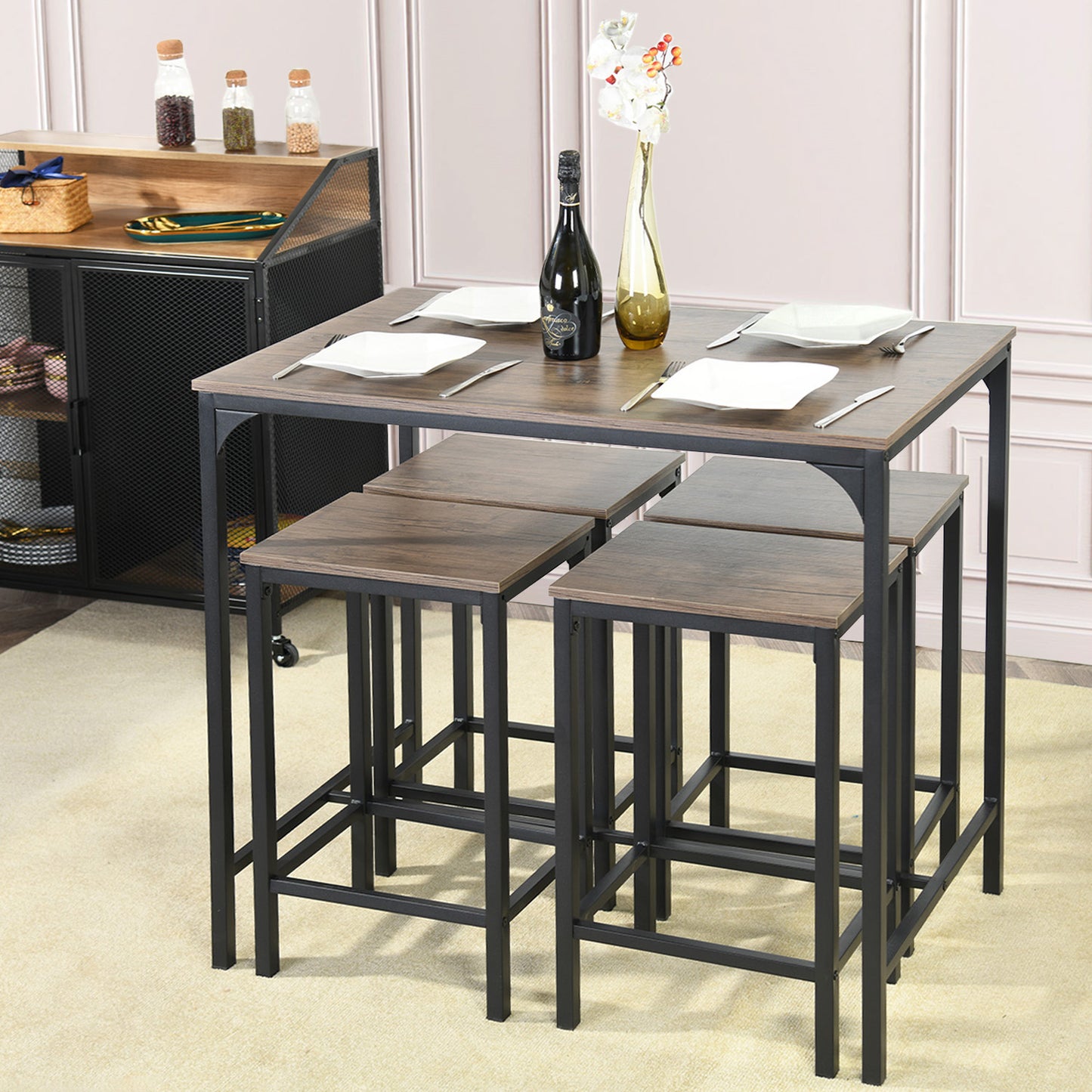 Ensemble de Table de Bar avec 1 Table et 4 Chaises